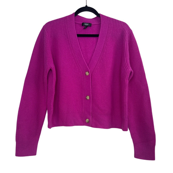 NWT Aqua Cashmere V Neck Stitch Cardigan Bloomingdale’s Exclusive In Pink Sz S - Picture 2 of 5